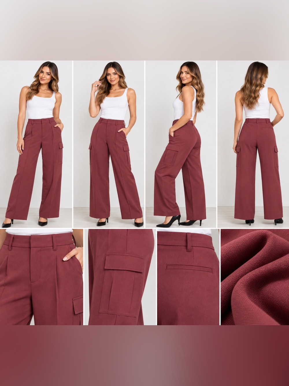DKNY Dark Pink Wide Leg Cargo Pants High Rise NWT Size 6